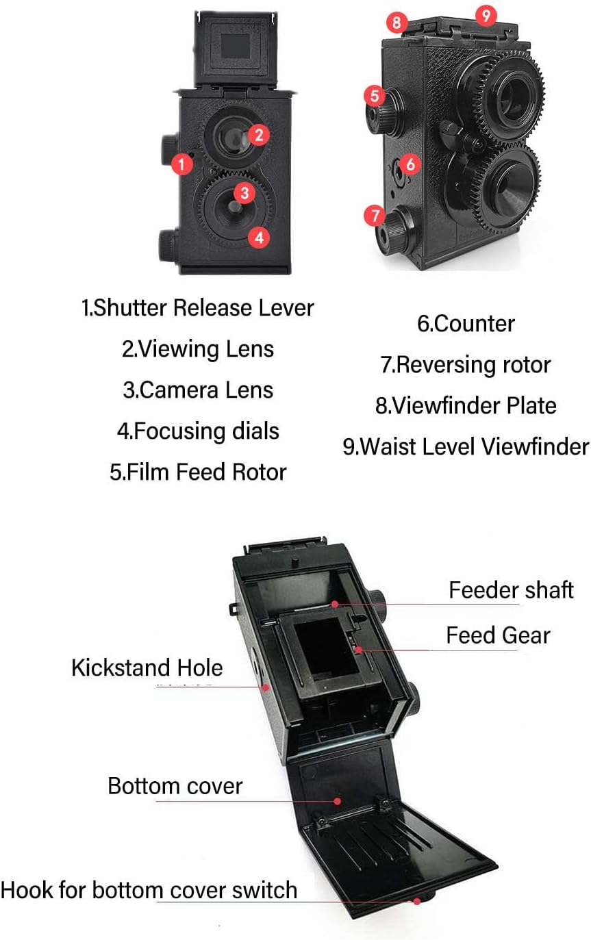 lvifloae 35MM 47mm 135 DIY TLR Twin Lens Reflex Film Camera Classic Retro DIY Assembly Kit with Dual Lenses for Film