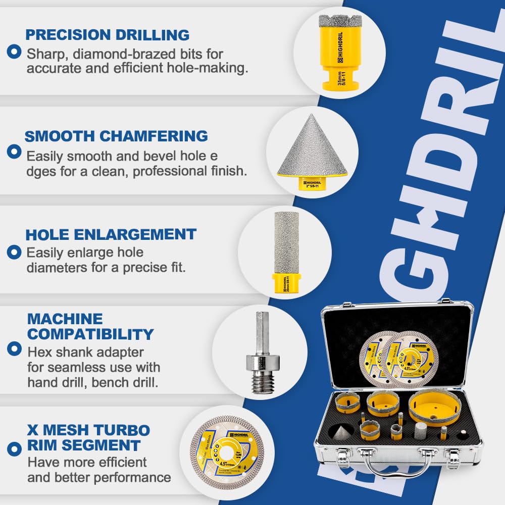 HIGHDRIL 13Pcs Diamond Hole Saw Kit and HIGHDRIL Diamond Hole Saw Kit