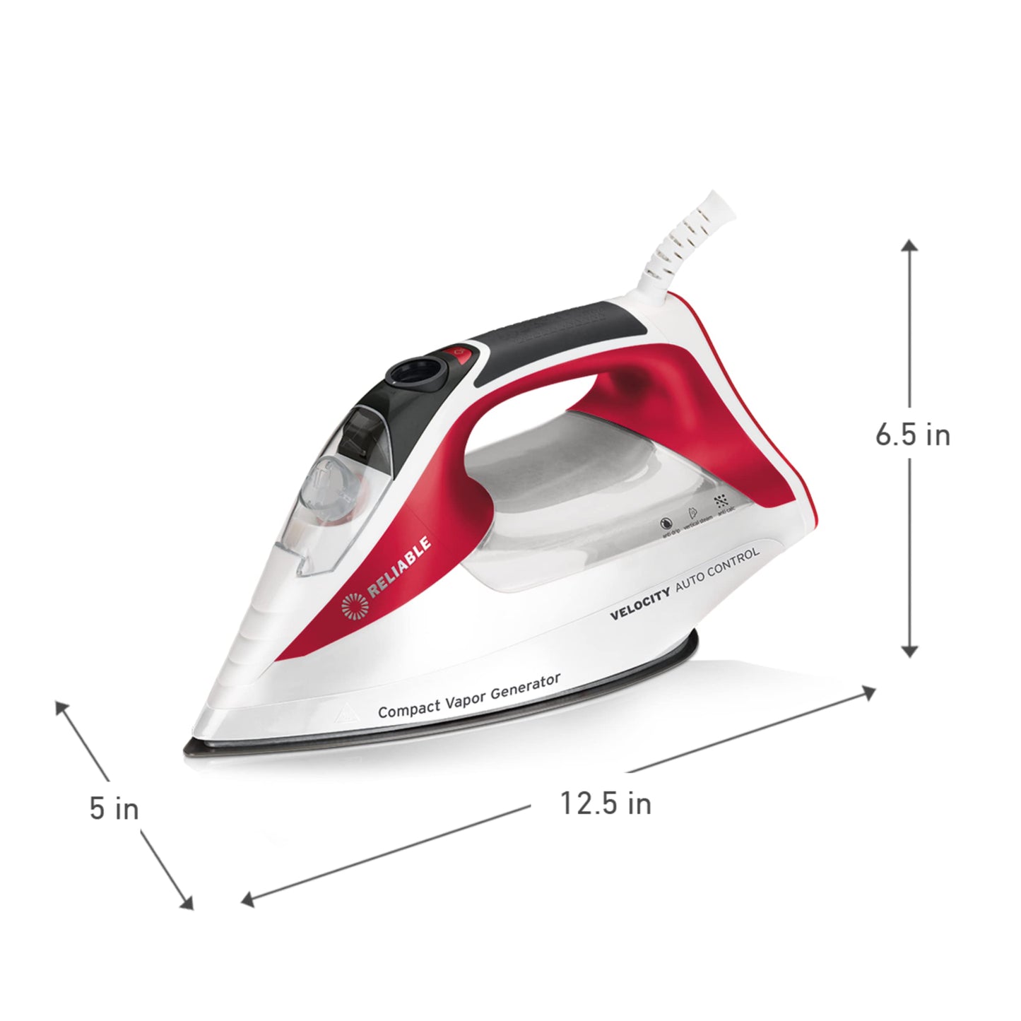 Reliable Velocity 270IR Steam Iron - Auto Control Compact Vapor Generator with Sensor Technology, Patented Technology for Continuous Steam, Zero Leaks, Perfect Temperature, 8 Programmable Heat Setting