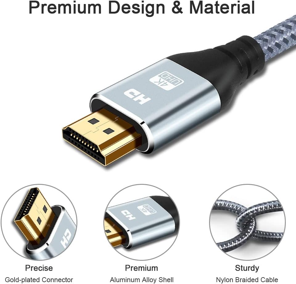4K 50 18 2.0 2.2/1.4, 3D, 1080P 28AWG PS4/3, HDMI Cable Foot, High Speed Gbps HDMI Cable, HDR, HDCP HDMI Cord for UHD