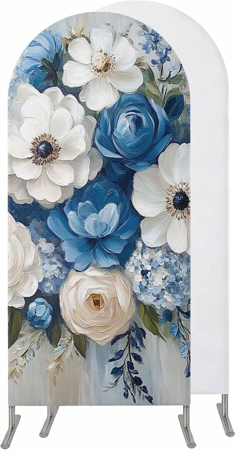 Jnbasdffb 7.2 Country Hydrangeas Flower Wedding Arch Cover,Stretchy Spandex Arch Backdrop Stand Covers FT,Blue White