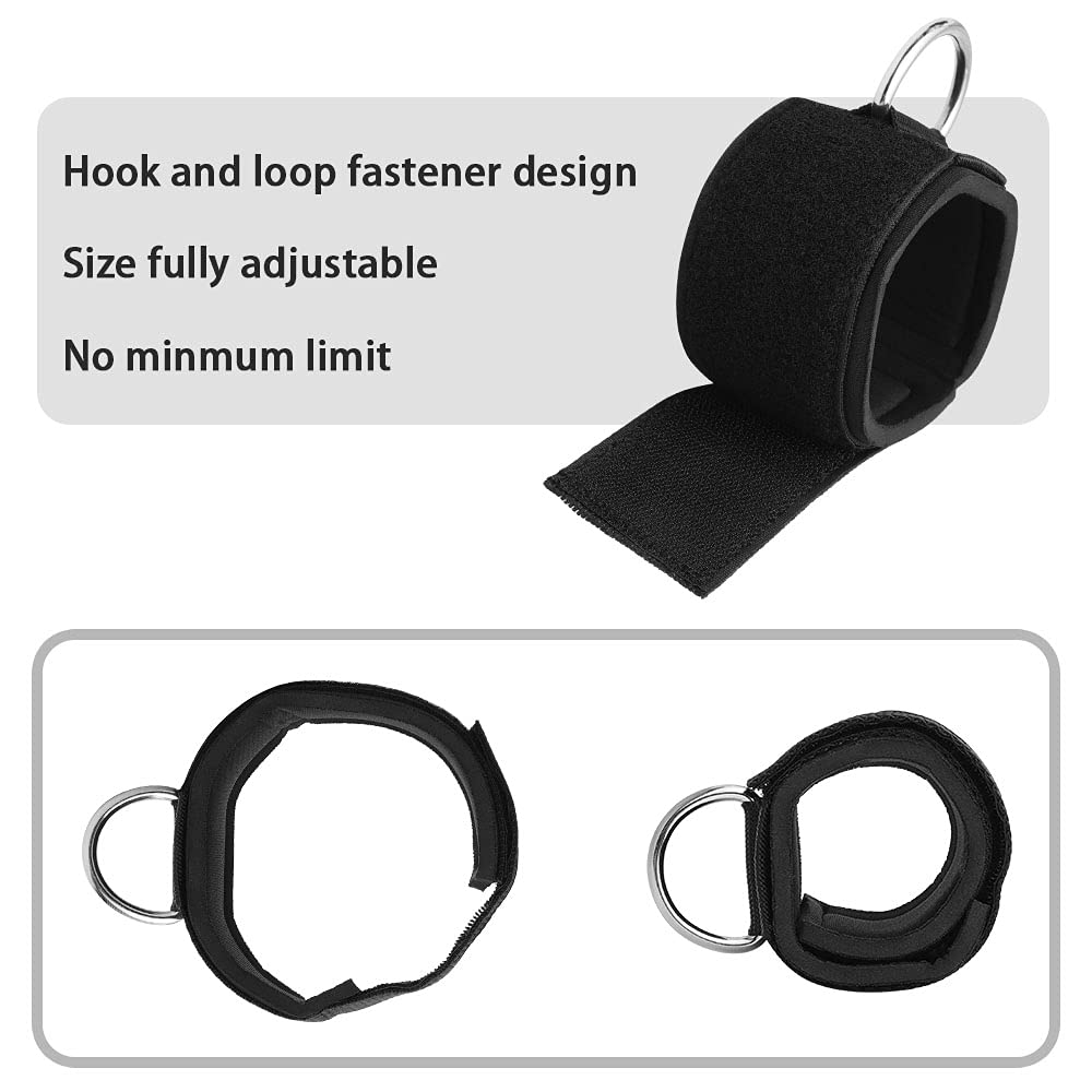 Vishusju Ankle Wrist Cuffs Neoprene Padded Straps D-Ring Glute Kickback for Cable Machines Legs Exercise Adjustable Fitness (D Ring Silver)