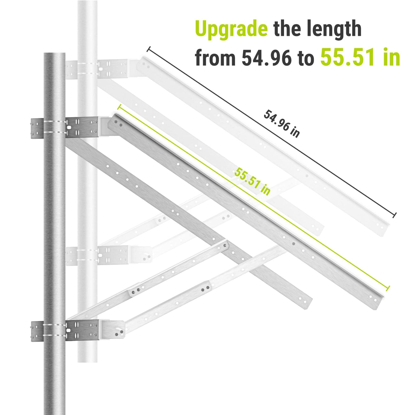 Newpowa Universal Solar Panel Double Arm with Support Pole and Wall Mount Bracket, 0-90° Tilt Angle, up to 400W/55.51" Width