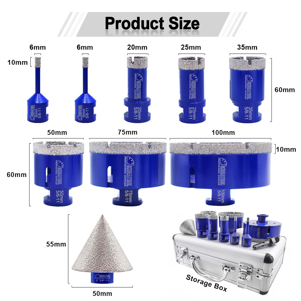 SHDIATOOL Diamond Tile Drill Bits Set,Porcelain Hole Saw, Cutter for Marble Ceramic Granite