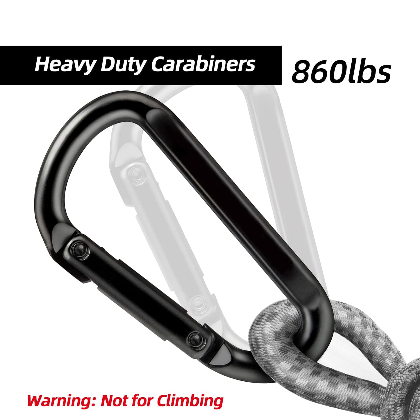 EZYA Carabiner Clip, 860lbs, 3" Iron Heavy Duty Carabiner, D Shape Hook - Hammocks, Camping, Hiking Accessories, Keychains, Caribiniers for Dog Leash, Yoga Swing, Gym etc, Black, 6pcs