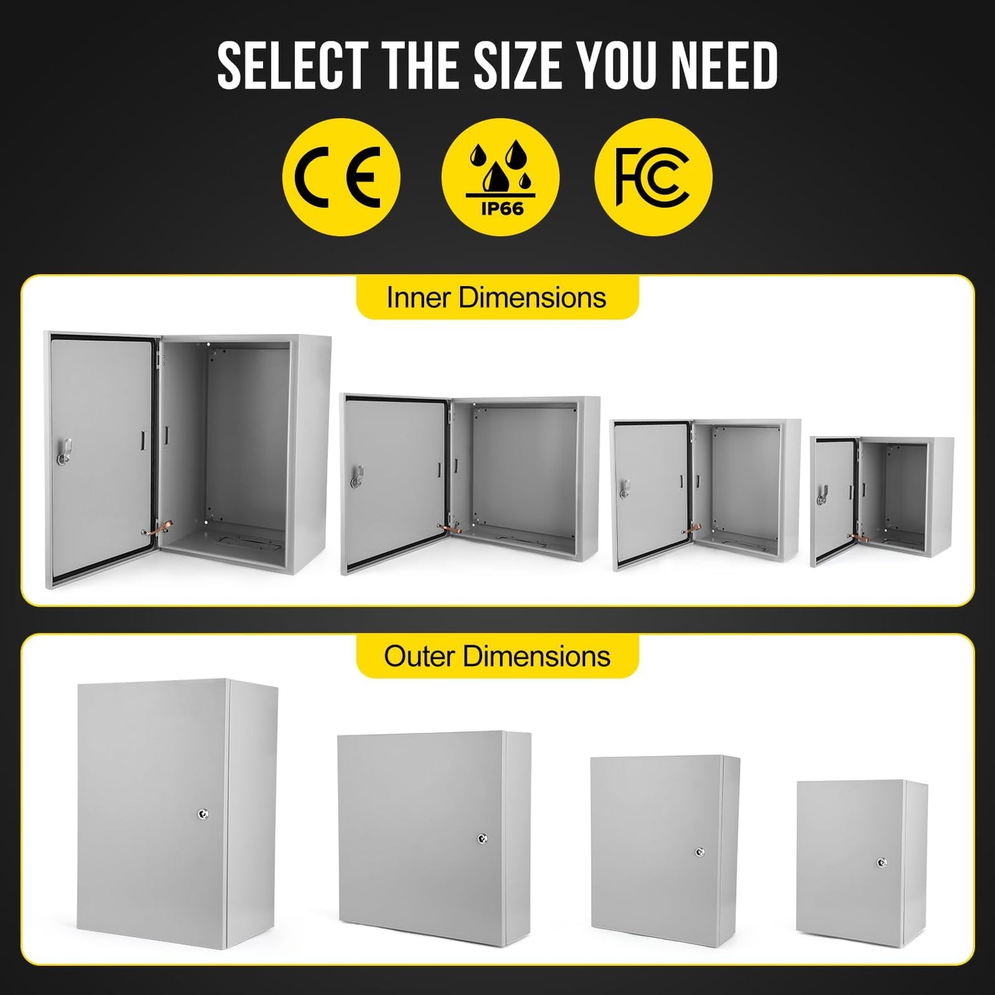 Outdoor Electrical Box,24 x 24 x8 NEMA 4X Steel Junction Box,IP66 Waterproof & Dustproof Electrical Enclosure Box,Outdoor/Indoor Electrical Project Box with Lock & Mounting Plate