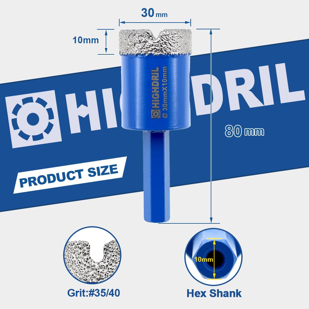 HIGHDRIL 13Pcs Diamond Hole Saw Kit and Dry Diamond Tile Drill Bit with Hex Shank