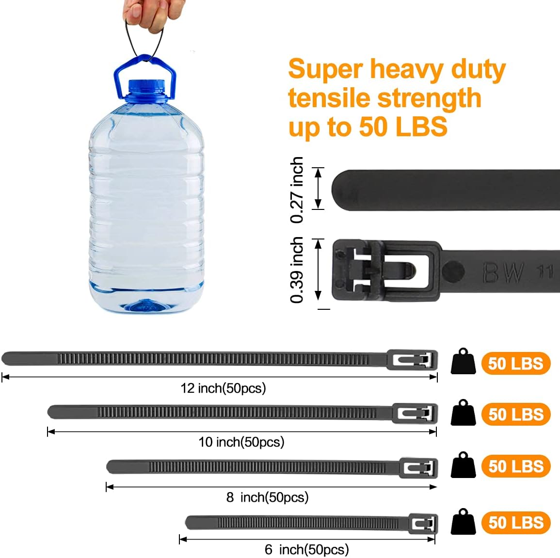 200 Pack 6+8+10+12 inch SOOOEC Reusable Zip Ties Assorted Sizes UV Resistant, Black Zip Ties Heavy Duty Outdoor