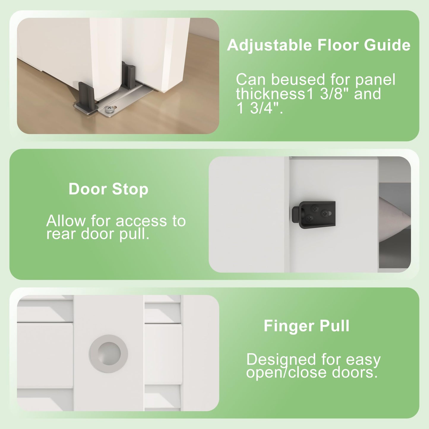 BarnBase 5FT/60(Double 2.5FT) Bypass Door Hardware, Aluminum Double-Closing Sliding Closet Door Hardware with Finger Pull Included, Smoothly and Quietly, Fit Door Thickness 1 3/8" or 1 3/4", Silver