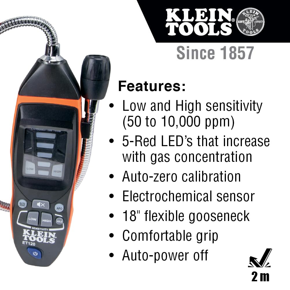 Klein Tools 80142 Gas Leak Detector Kit, Combustible Gas Detector and Digital Manometer HVAC Pressure Tester, Dual-Port, 2-Piece