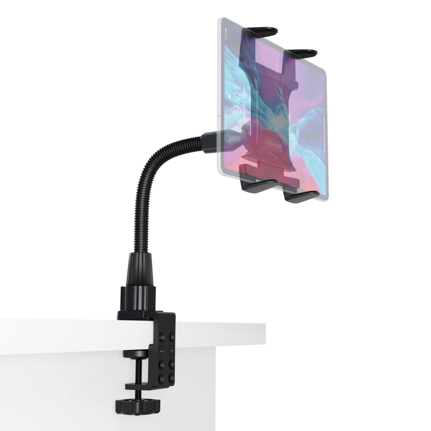 ARKON Mounts - Heavy Duty Tablet Holder with Clamp Mount and 12-Inch Bendable Gooseneck Arm | Versatile Tablet Stand with Easy Install & Durable Support | Securely fits iPad, Galaxy, Note, and more