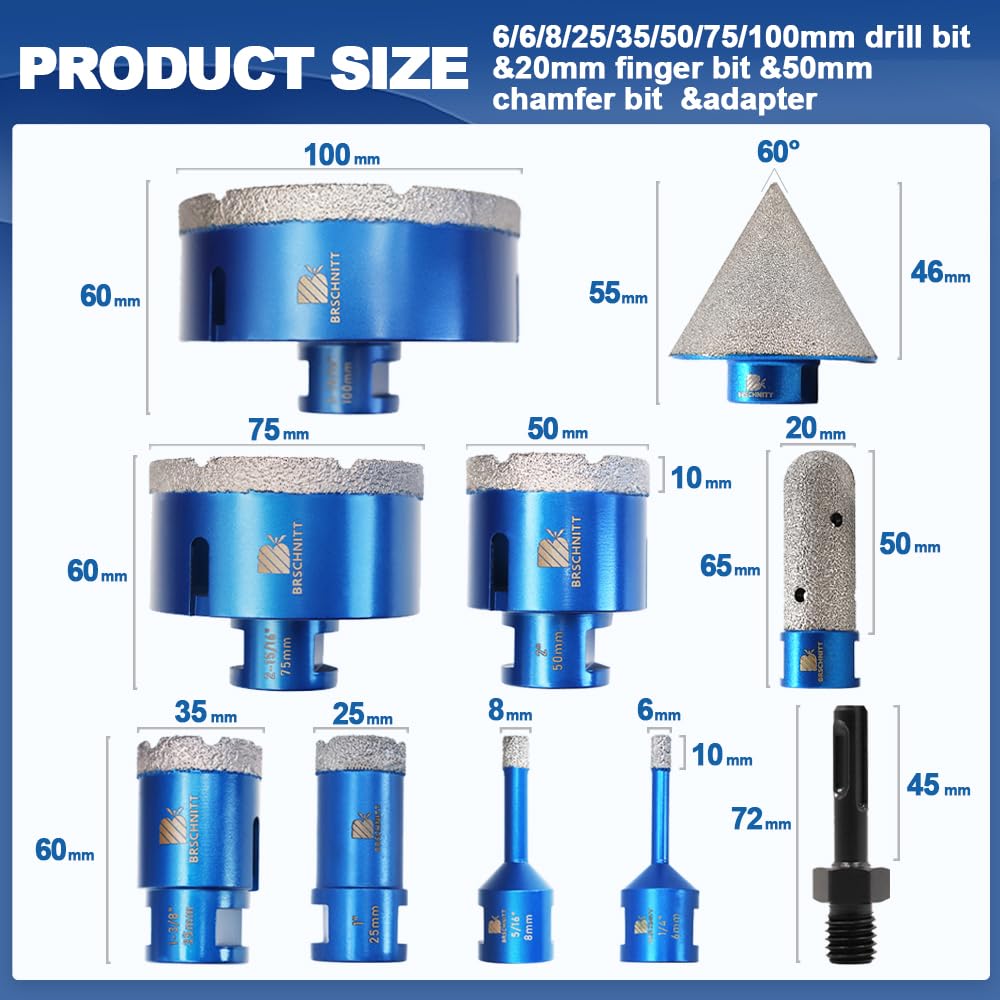 2-1/2 Inch Diamond Core Drill Bit for Porcelain Tile Ceramic Marble Granite Diamond Core Drill Bit Set - 1/4"-4" Tile Hole Saw