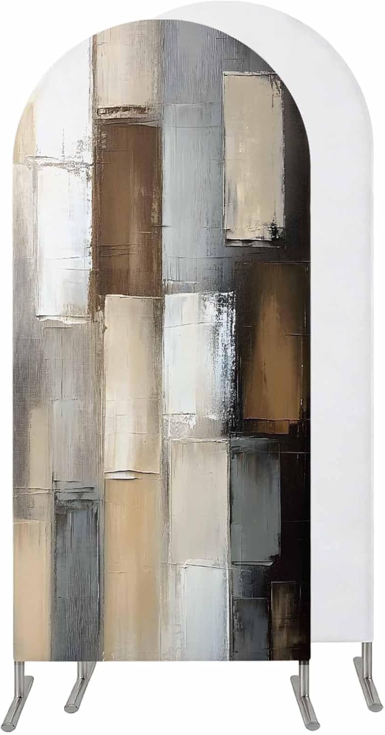 Jnbasdffb 6 Gray Brown Wedding Arch Cover, Stretchy Spandex Arch Backdrop Stand Covers FT, Abstract Oil Painting Color
