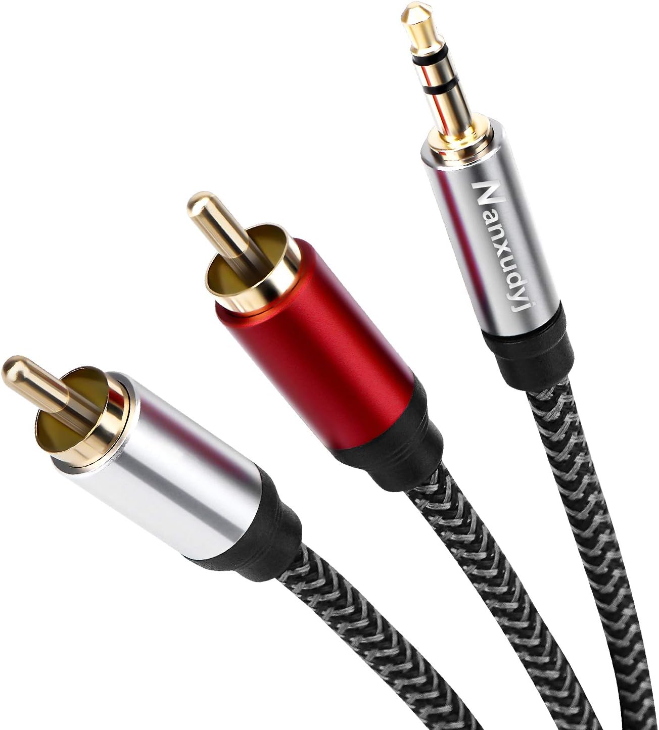 Nanxudyj 3.5mm 2RCA 3ft,Nylon-Braided 3.5mm 2RCA MP3 2RCA to Audio Cable AUX to Audio Cable for Stereo Receiver Speaker