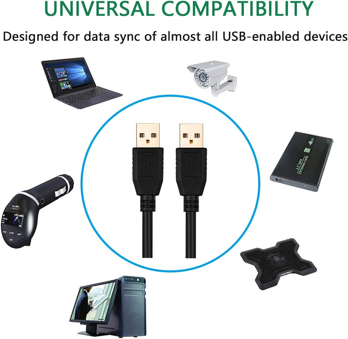 30Ft, Cameras(10M/30Ft) Tan QY USB A to A Male Cable Double End USB Cord with Gold-Plated Connector for Hard Drive