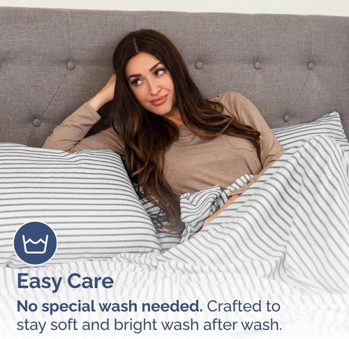 King Pillow Cases by [Brand Name] - Ultra Soft Hotel Quality Covers | 4-Piece Set in Grey Stripes - Wrinkle Free & Fade Resistant