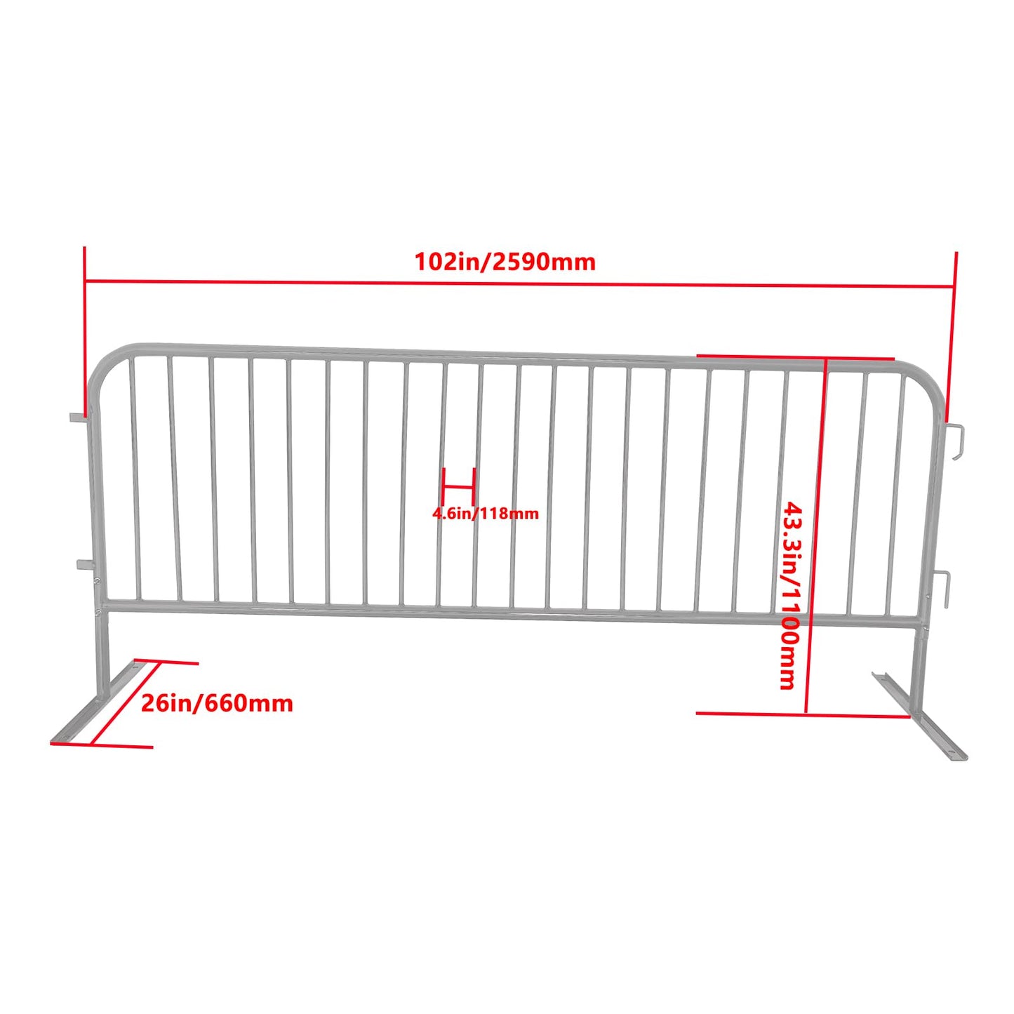 ZUVELLO 2 Pack 8.5 Ft Steel Crowd Control Heavy Duty Interlocking Steel Safety Barriers Barricade Fence Frame Guard for Events Road Traffic Control, Galvanized Silver