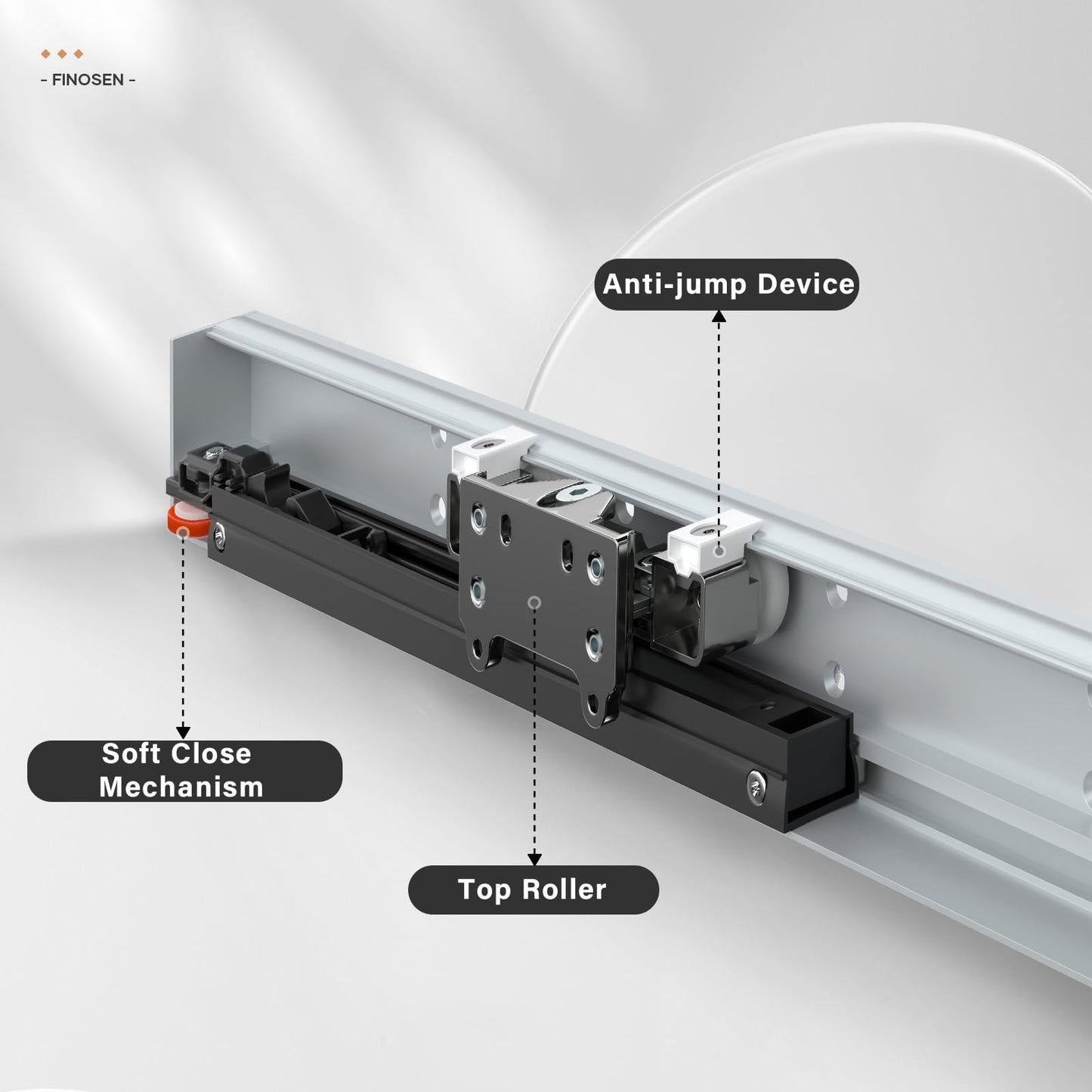 FINOSEN 34inch Concealed Sliding Barn Door Hardware with Soft Close Mechanism, Invisible Floor Track, Fit MIN Opening Width 26in, Wall Mount System, Aluminum(Door is not Included)