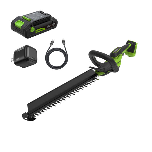 Greenworks 24V 20' Brushless (1.1' Cutting Capacity/Up to 65 Minute Run-Time/Debris Collector), 2.0Ah Battery and 30W Type-C Charger (3-FT Cord)