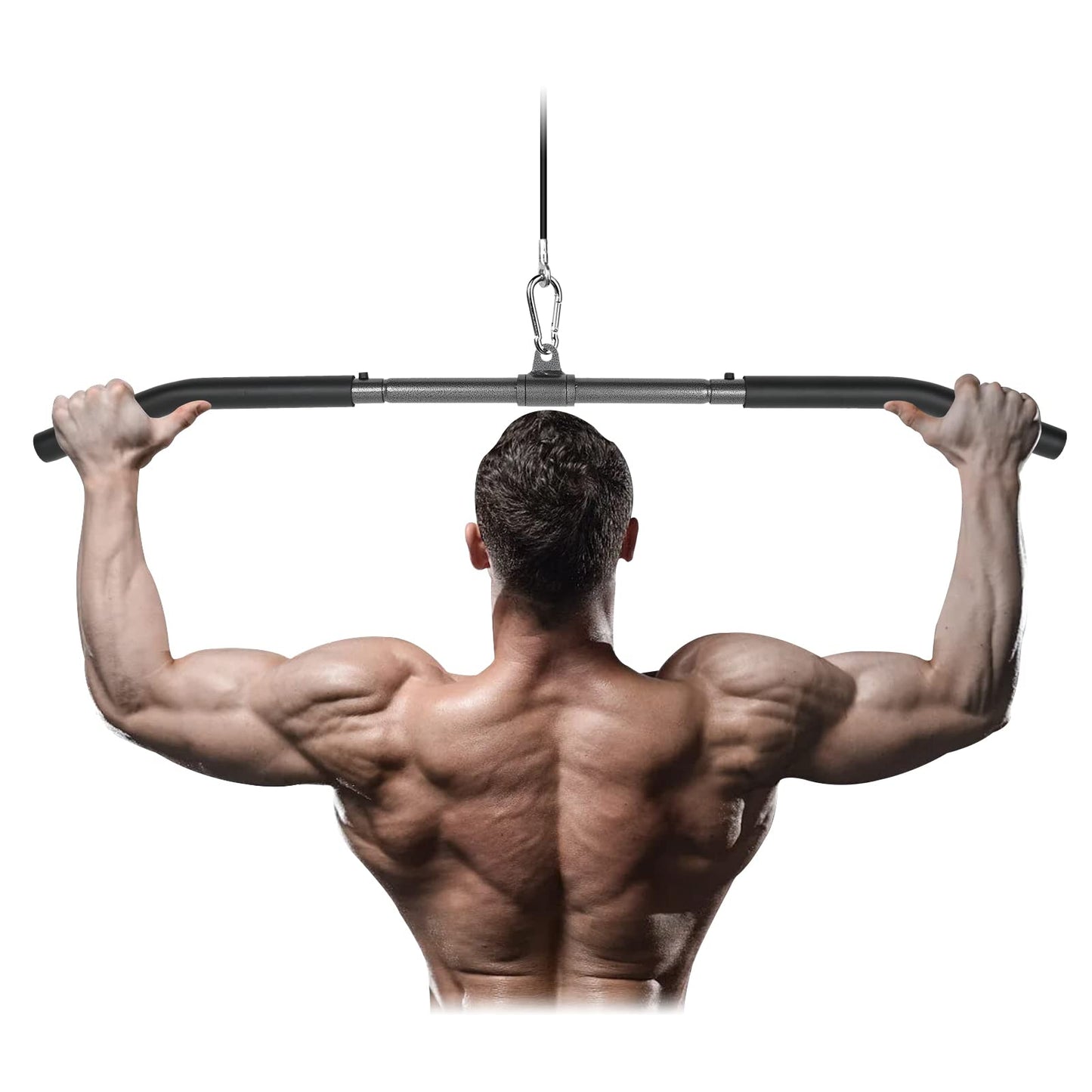 LAT Pull Down Bar, Detachable LAT Pulldown Attachment with Swivel Joint Wide Grip LAT Pulldown Bar for Cable Machine Home Gym Accessories, Muscle Training (48 Inch)