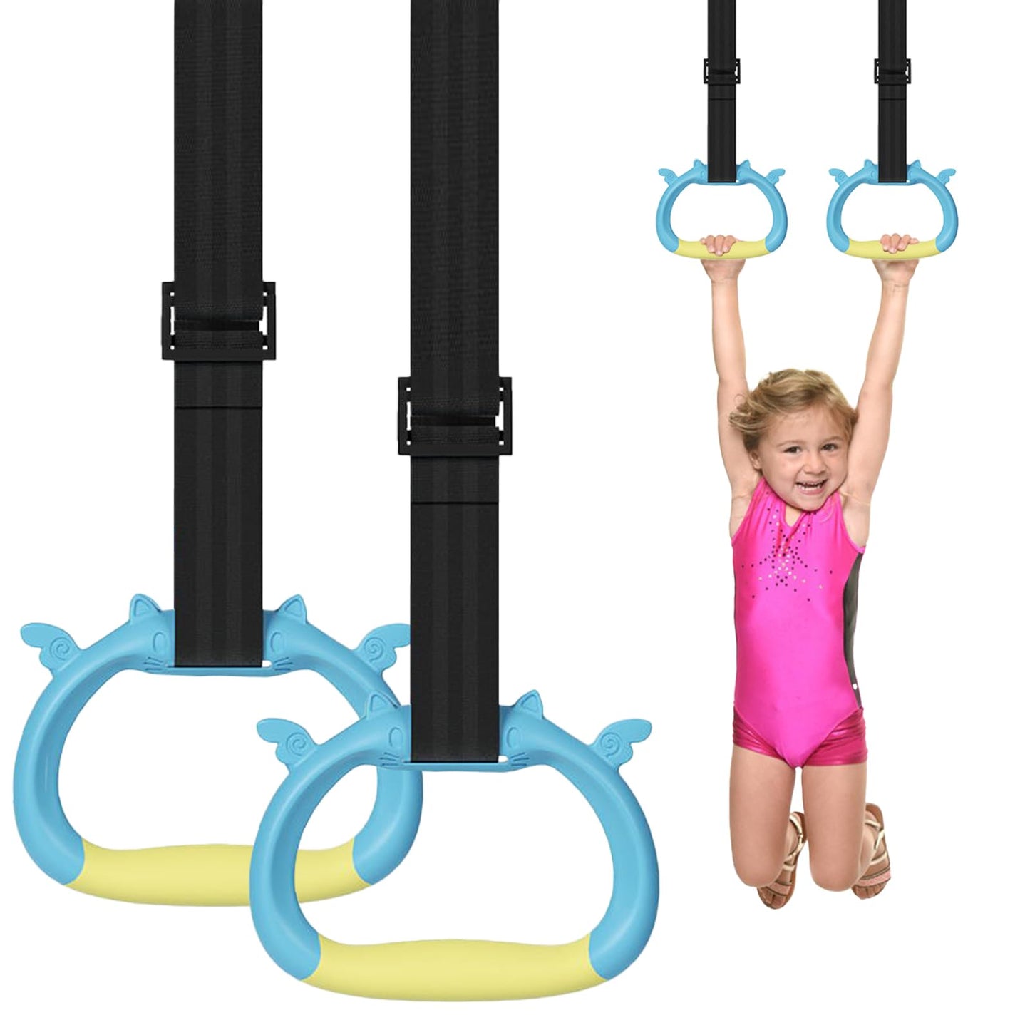 GDLPZM Gymnastics Rings, Home Gym Equipment, Adjustable Strap Strength Training Rings, Pulling Rings for Physical Training (Yellow Blue)