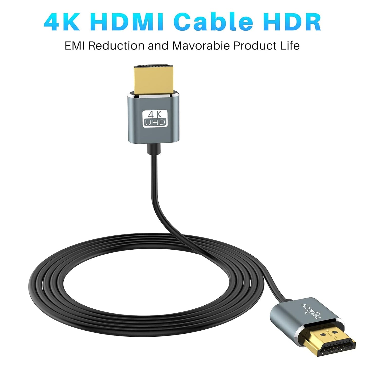 Twozoh 4K 1FT 5 Pack, 2.0 4K/60HZ 18gbps PS5, PS4, Slim HDMI Cable Ultra Thin & Flexible Skinny HDMI to HDMI Cord