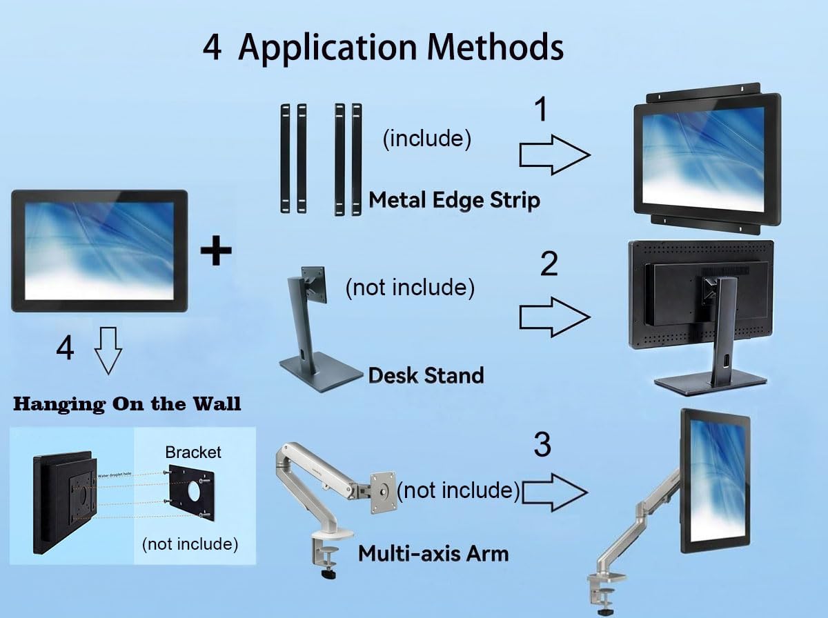RIUIIN 10.1 Inch Industrial Open Frame Touch Monitor, 10-Point Multi-Touch Industrial Display,1280x800 Resolution Waterproof,VESA+Panel Mount, for Kiosk, Automation, POS,Vending.