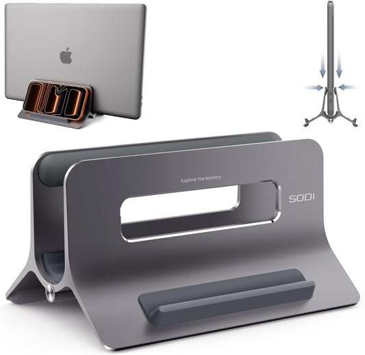 SODI Vertical Laptop Stand for Desk, Gravity Auto Lock MacBook Stand, Aluminum Laptop Holder Vertical Compatible