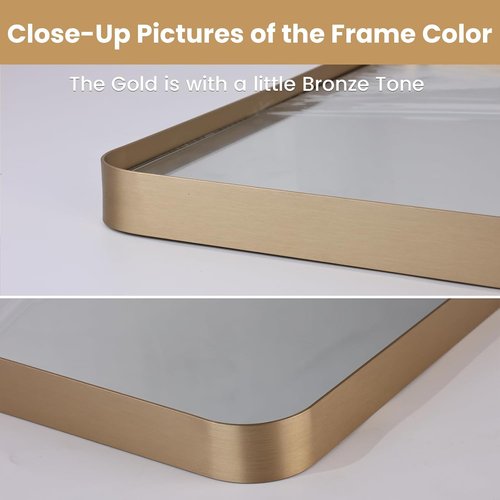 LOAAO Gold Bathroom Mirror - 40”X36” Rounded Rectangle Design | Anti-Rust Tempered Glass, Wall-Mounted