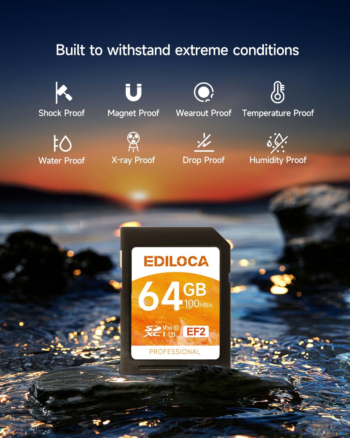 Ediloca 64GB 2 Pack 90/20MB/s, C10, U1, V10, 4K 64GB, EF2-2PCS UHS-I SD Card UHS-I Memory Card Fast Storage, Read/Write
