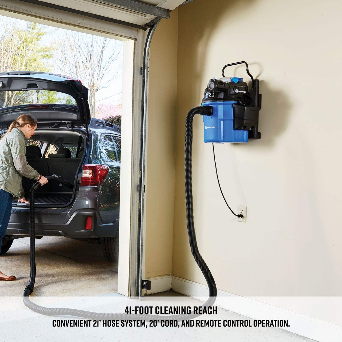 Vacmaster VWM510 5-Gallon 5 Peak HP Remote Control Wall Mount Wet/Dry Shop Vacuum , Blue