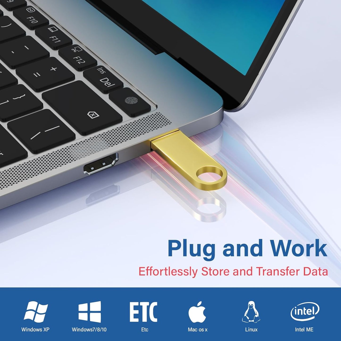 Wooolken 8GB 2 Pack 2.0 USB Flash Drive with Keychains, Sleek Metal USB Thumb Drives Memory Stick for PC Laptop