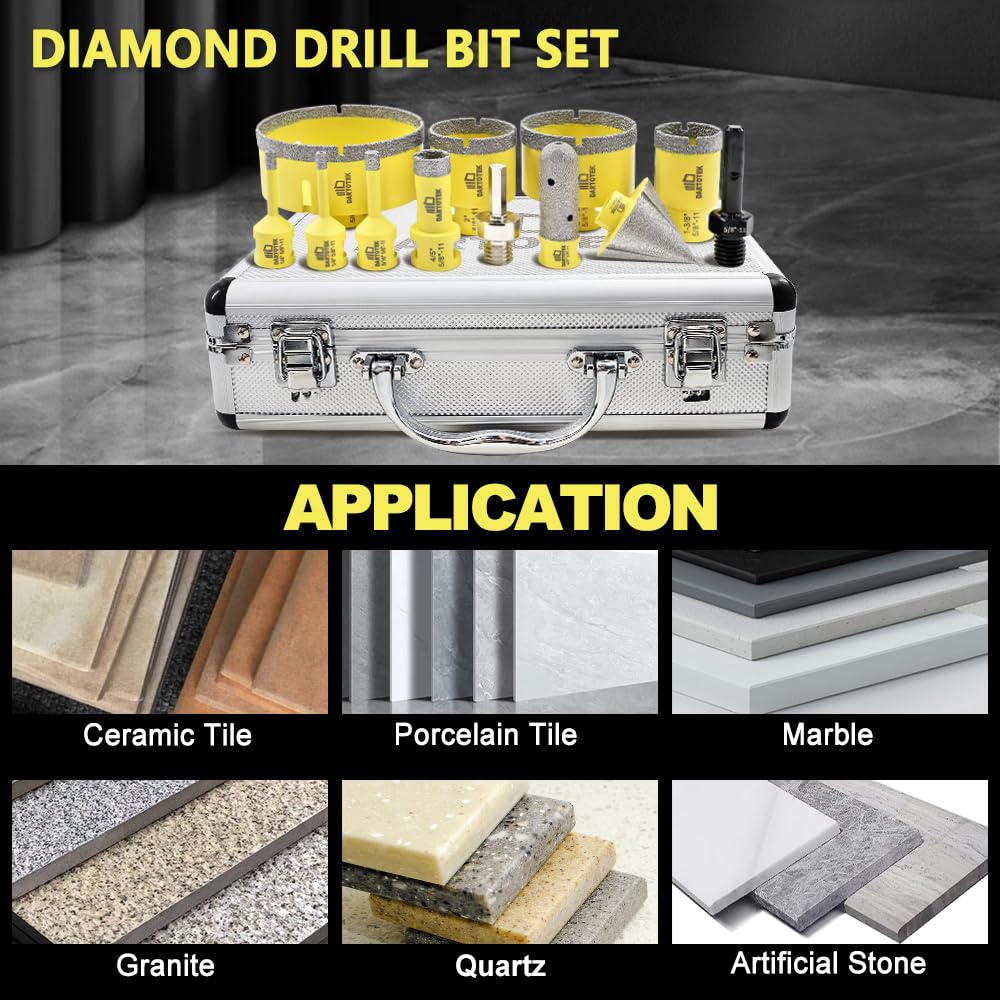 Diamond Core Drill Bits Set 12PCS - DARTOTEK Tile Hole Saw Kit and SHDIATOOL Diamond Core Drill Bits 1-3/8 Inch for Hard Stone Concrete Marble Granite Brick Laser Welded Dry or Wet Hole Saws 35mm