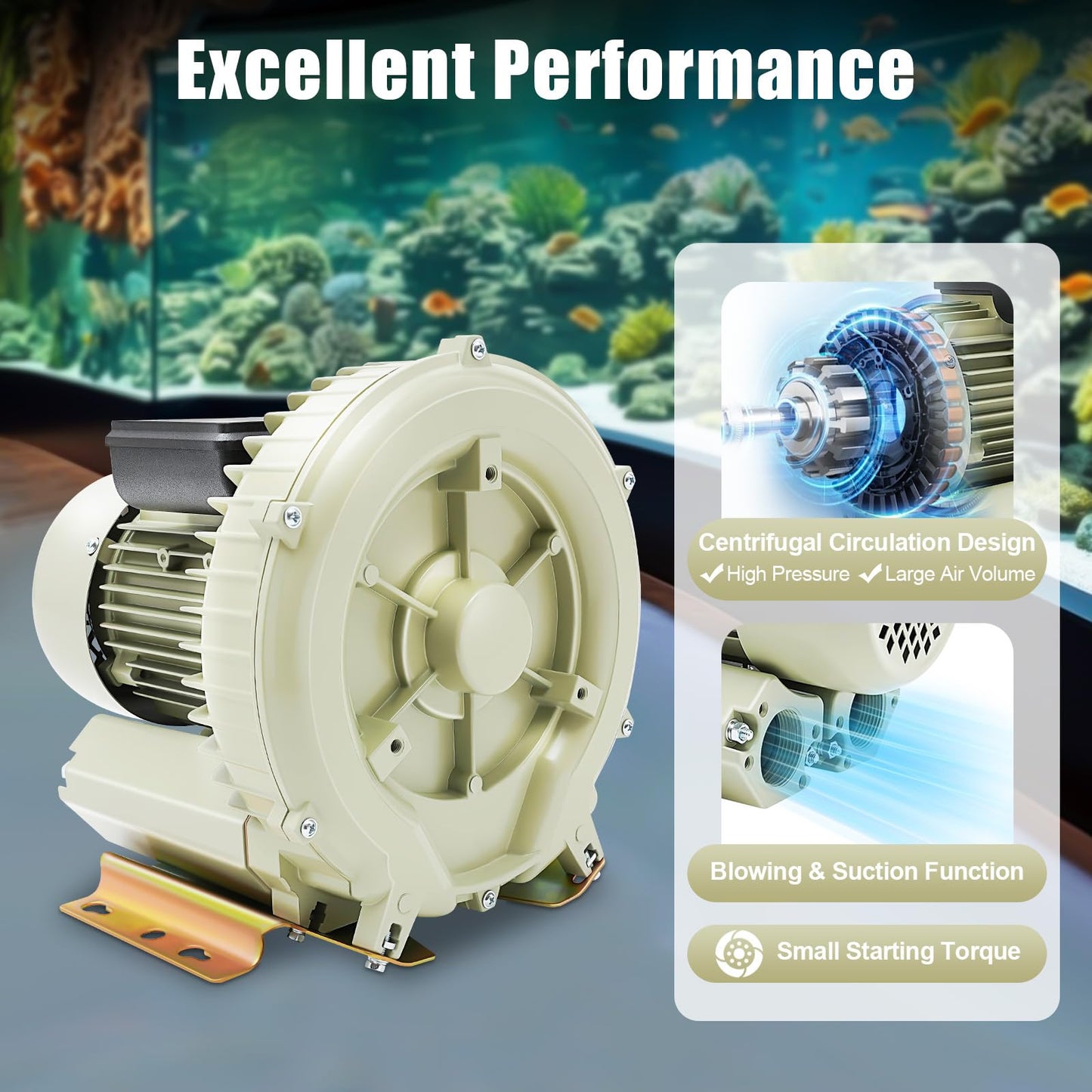 Dfmyhked 370W Aquaculture Vortex Air Blower Pump, 110V 12KPa High Pressure Oxygen Aerator, for Fish Tank Pond Aquarium 60m³/h Commercial Air Pump Blower Dusting