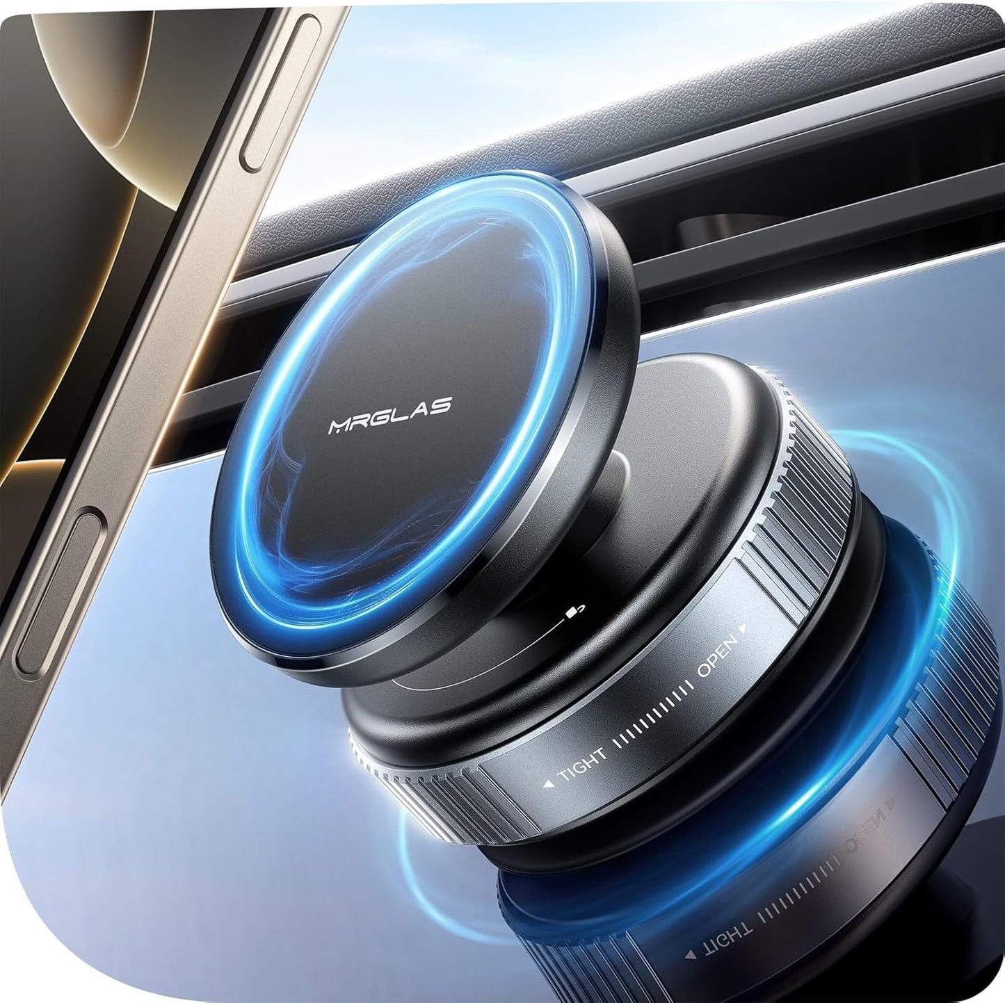 MRGLAS Upgraded 360° Adjustable Vacuum Magnetic Phone Holder Stand[Strongest Suction & Ultra Magnetic] Car Phone Mount for MagSafe Suction Cup, Compatible with Car/Gym/Mirror/Smooth Surface