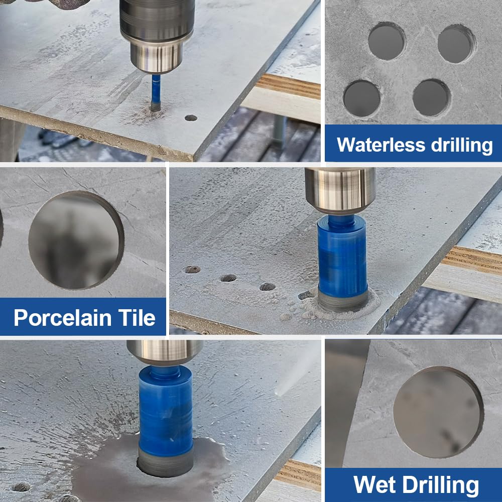 HIGHDRIL Diamond Drill Bits Kit with 5/8-11 for Porcelain Tile Ceramic Marble Brick Concrete Vacuum Brazed Hole Saw(6/8/10/20/35/50/65/100mm+50mm Chamfer Bit+20mm Finger Bit+Adapter)