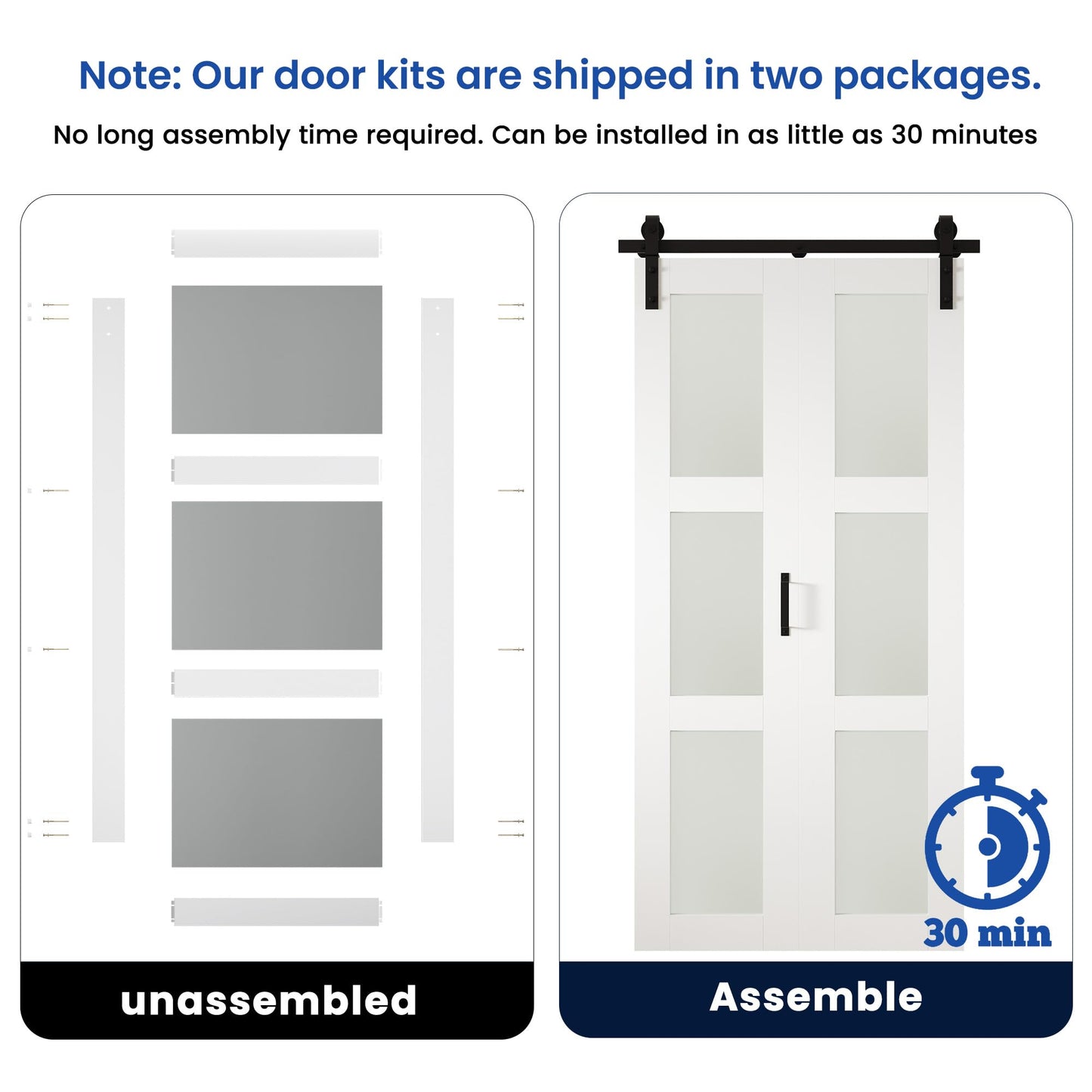 SMARTSTANDARD 80in x 84in Bifold Barn Door, Frosted Glass Barn Door with Hardware Kit Included, Pre-Drilled Holes Easy Assembly -Solid Barn Doors Slab Covered with Water-Proof PVC Surface, White