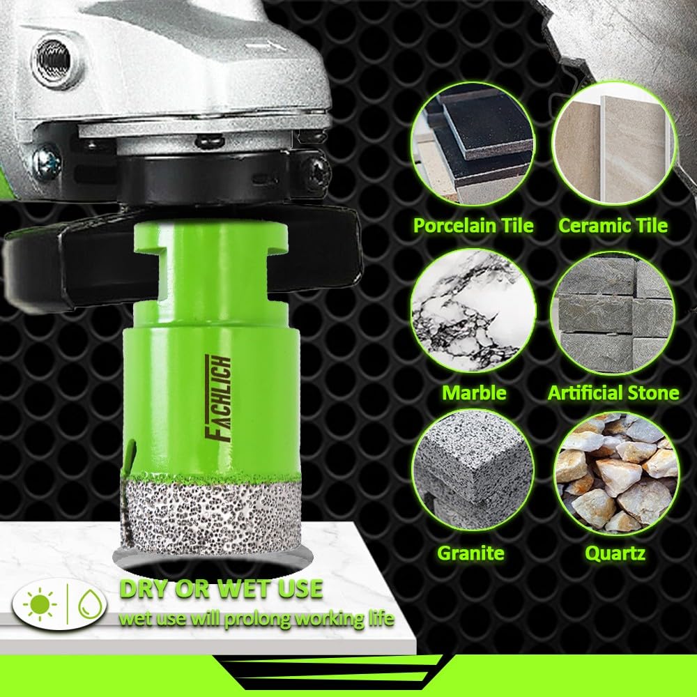 Diamond Core Drill Bits Set - Tile Hole Saw Kit 6/8/10/25/35/50/75/127MM+20F with 2" Diamond Beveling Chamfer Bits for Porcelain Ceramic Tile Granite Marble(11PCS)