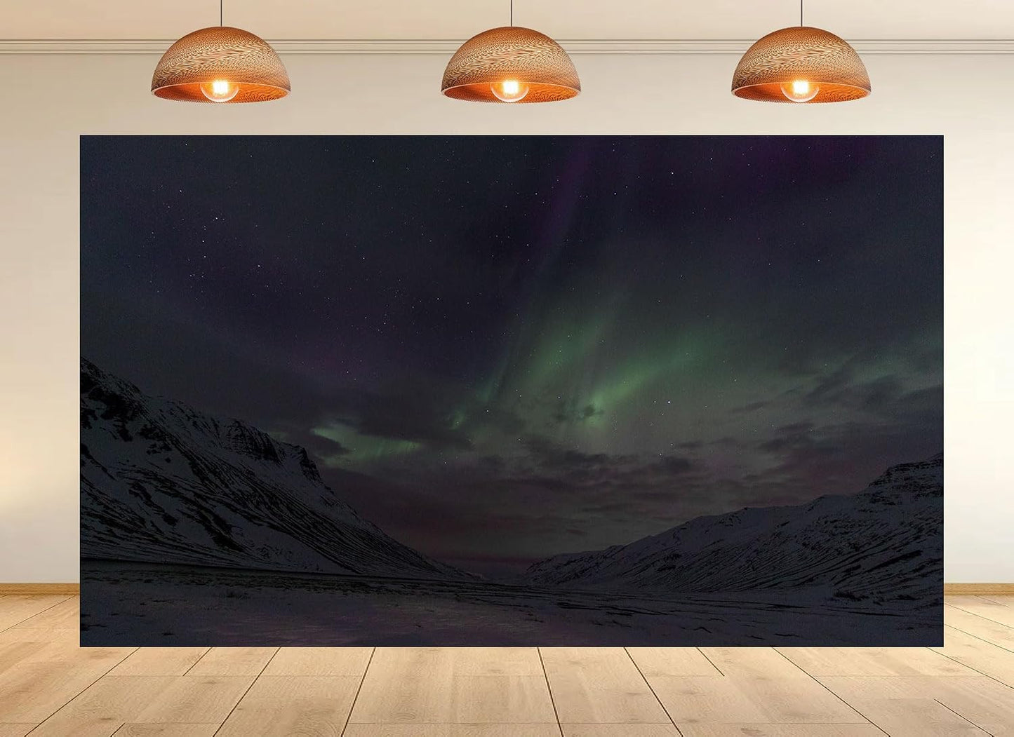 UPXIO 10x8ft Aurora Borealis Snowy Mountain Backdrop Starry Night Sky and Green Northern Lights Photo Background