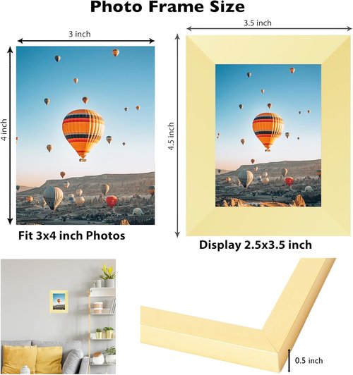 JCJMY Gold 3x4 Picture Frame - Wall Hanging or Tabletop Display with Shatter-Resistant Plexiglass