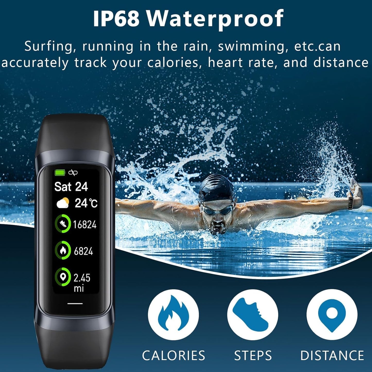 Fitness Tracker with Heart Rate/Blood Oxygen/Sleep Monitor, 20+ Sports Modes Smart Watches for Women/Men, Activity & Step Tracker Smart Watch for Android/iOS Phones (Black)