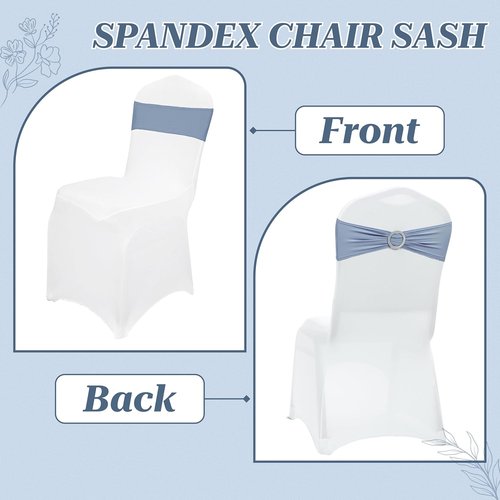 MDS Spandex Chair Sashes - Pack of 125 Elastic Stretch Bows with Buckle Slider - Dusty Blue