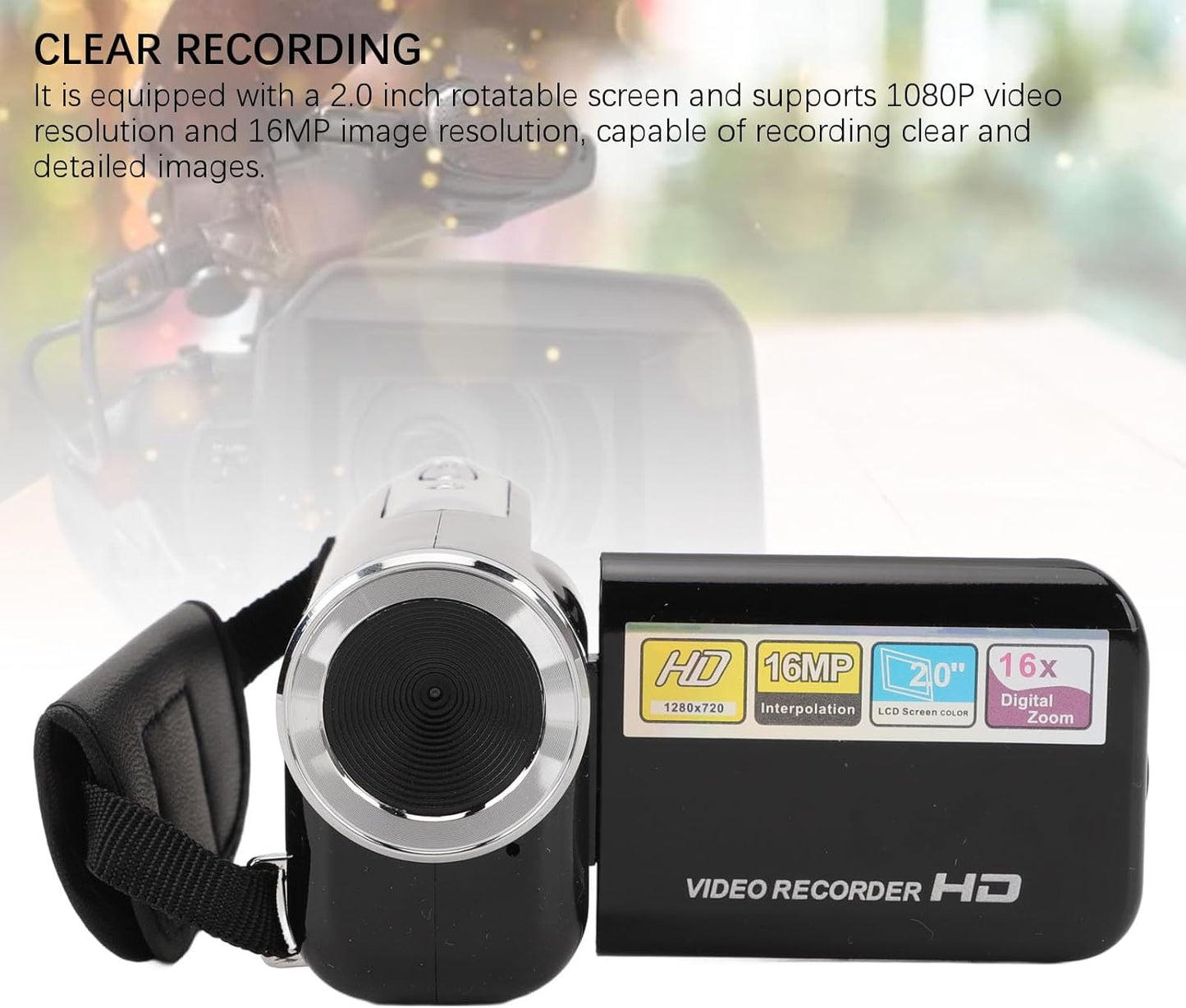 shenruifa 16MP 1080P 16X 2in 1/4 Inch Camcorder Digital Zoom Rotatable Screen Anti Shake USB Port Threaded Hole Video