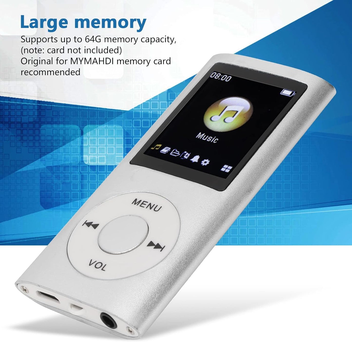 Gegong MP3 1.8 Inch Portable Player Compact Design LCD High Fidelity Sound Music Player Digital Audio Device Metal Body