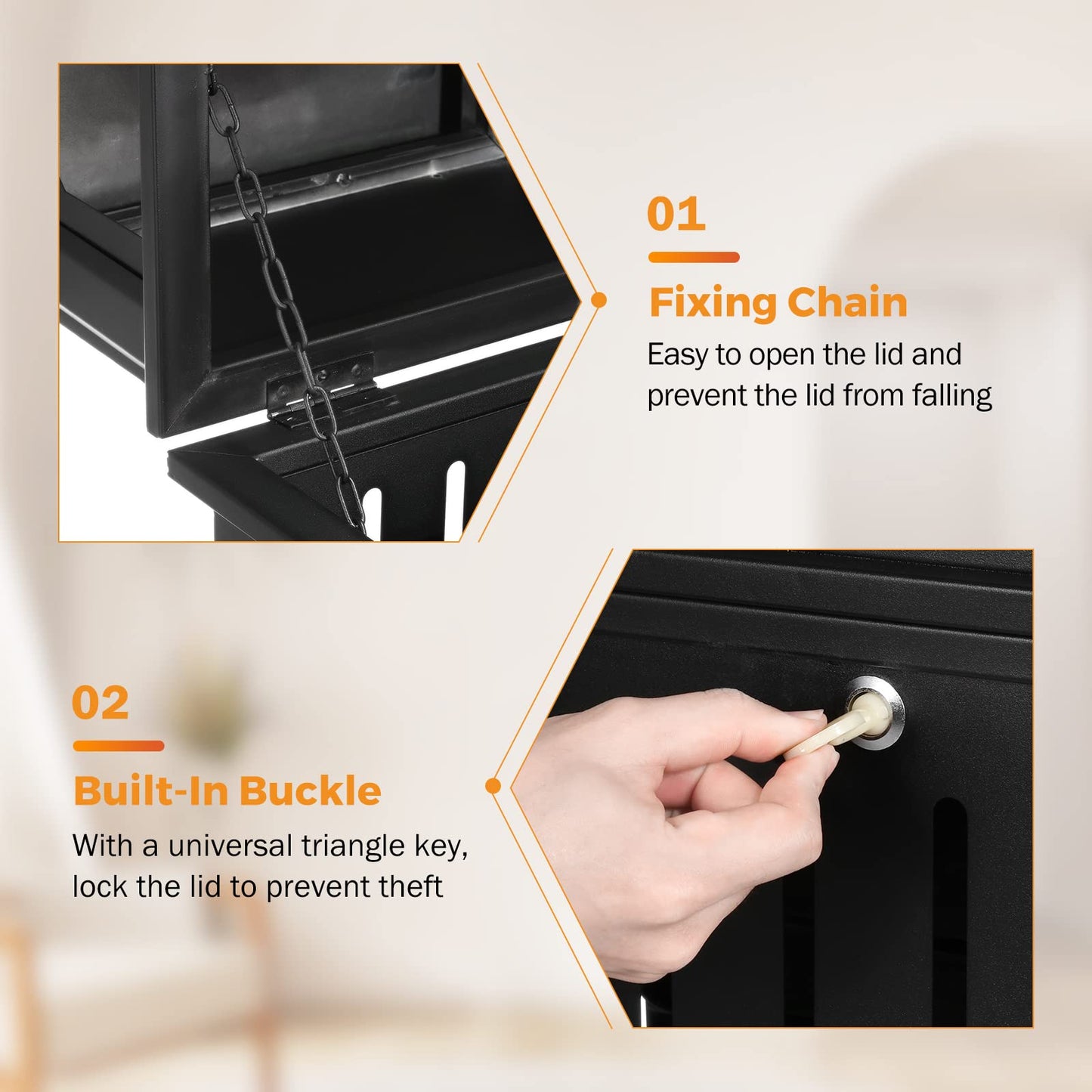 BEAMNOVA Matte Black 35.5 * 15.8 * 15.8 in Trash Can Outdoor Top Tray + Gold 9.8 * 24 in Stainless Steel Trash Can with Top Lid Tray
