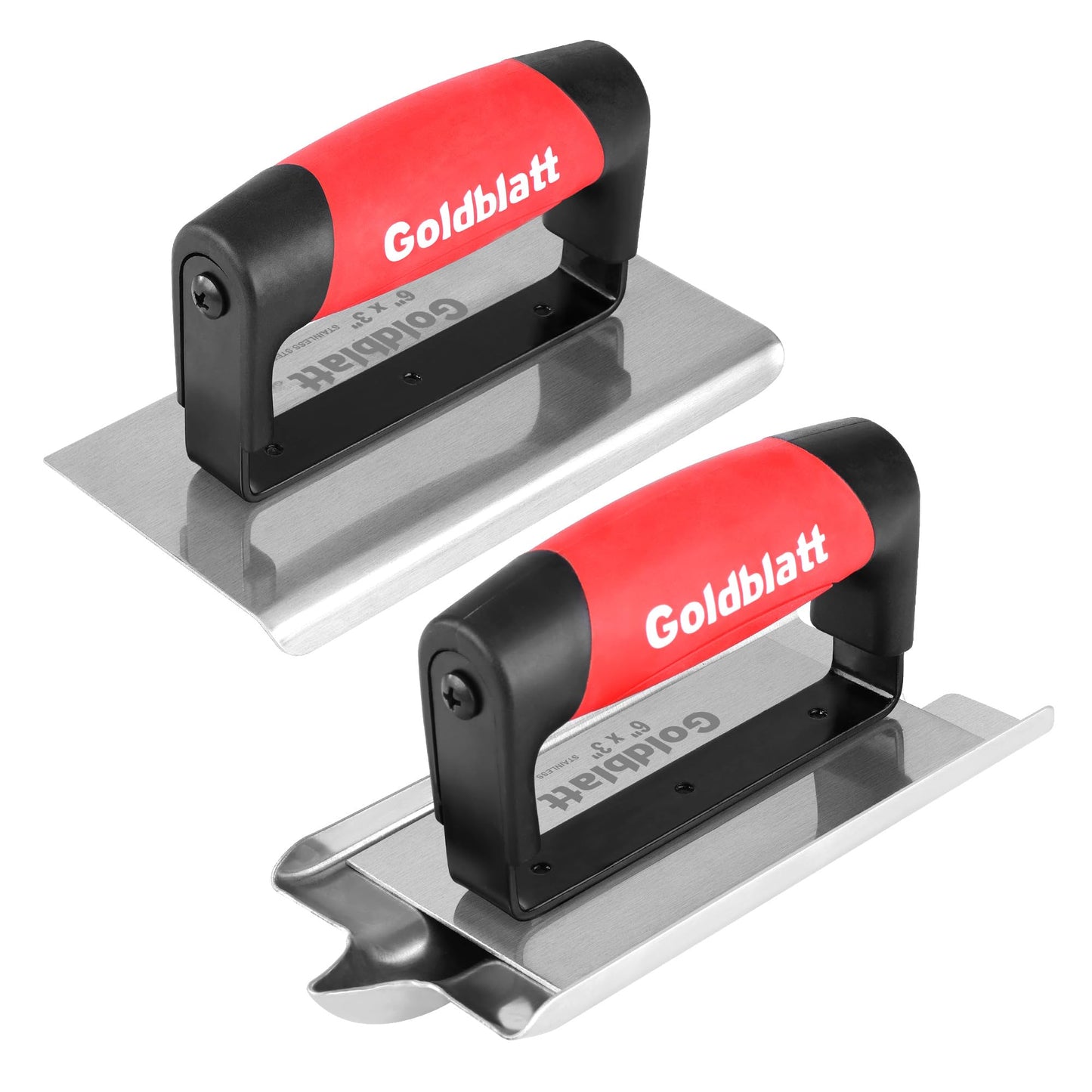 Goldblatt Concrete Tools Include Edger (6" x 3", 1/4"R) and Groover (6" x 3", 1/2"W, 1/2"D), Stainless Steel Concrete Finishing Tools - Masonry Hand Tool Set, Cement Finishing Kit with Soft Grip