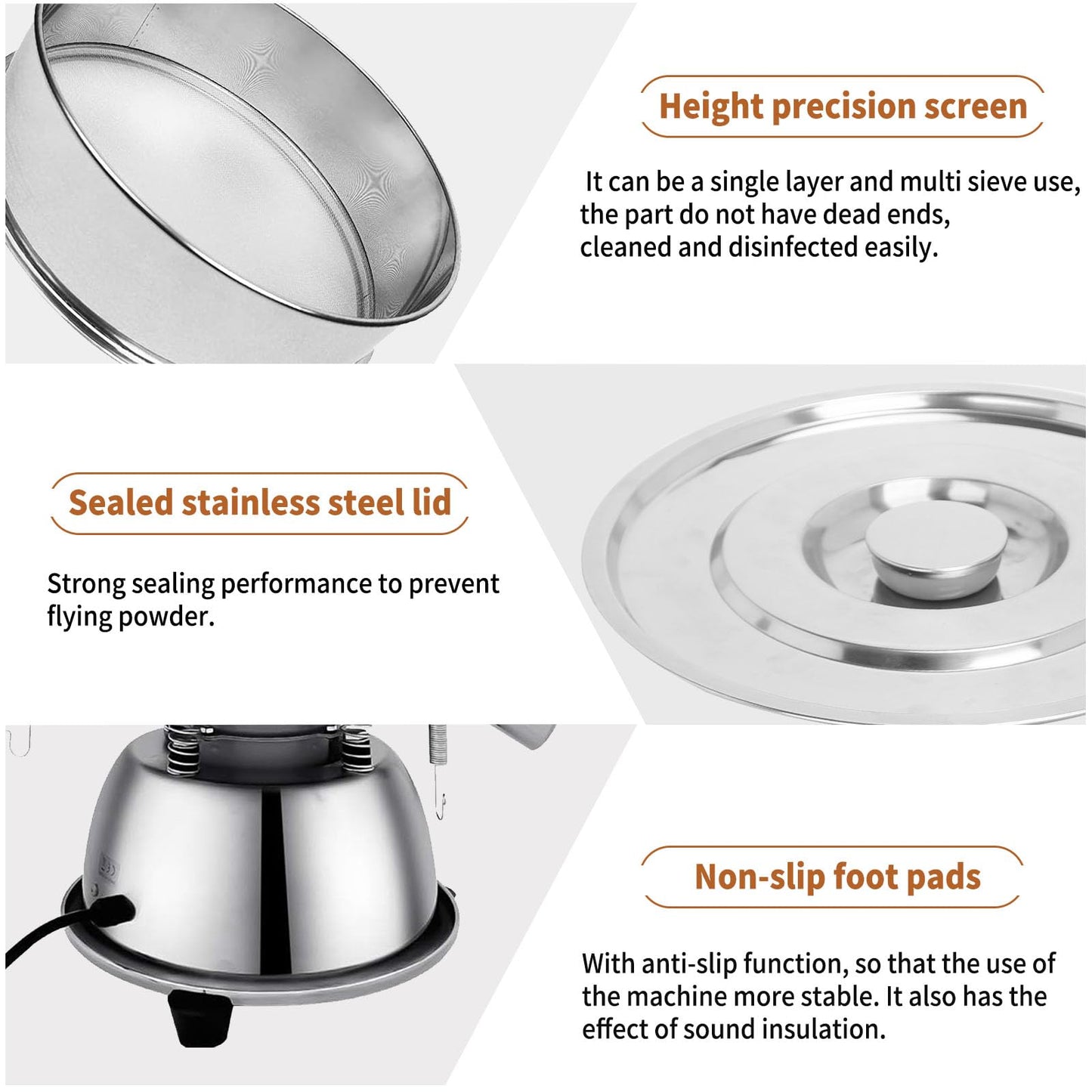 Automatic Sieve Shaker Machine, 110V Stainless Steel Vibrating Sifter with 40 & 60 Mesh Screens for Flour & Powders