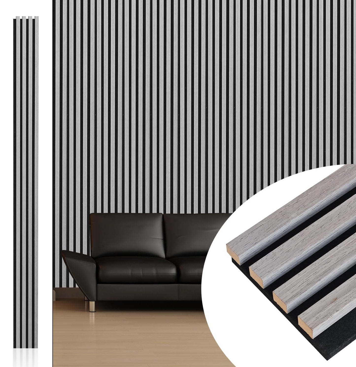 NeatiEase Wood Wall Panels, 9 Feet Acoustic Slat Wall Panels for Interior Wall Decor and Noise Reduction, Decorative Slat Wall Paneling, Gray Oak, 6-Piece