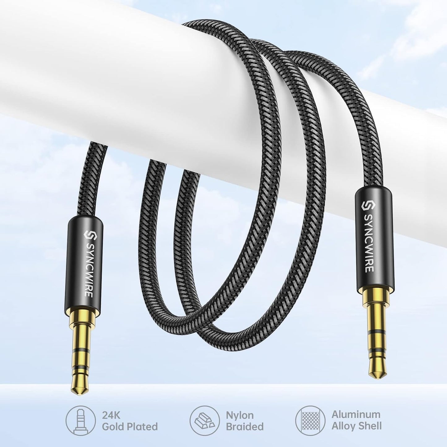 3.5mm (3.3ft/1m,Hi-Fi Syncwire Nylon Braided Aux Cable Sound), Audio Auxiliary Input Adapter Male to Male Cord