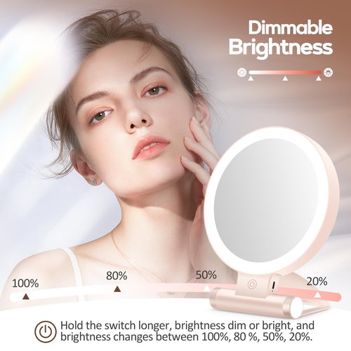 B Beauty Planet Magnifying Mirror with Light 30X, Double-Sided 1X/30X Magnifying Makeup Mirror with Tweezer, 2000mAh 3 Colour Modes with Adjustable Brightness,Foldable Compact Travel Mirror(Pink)